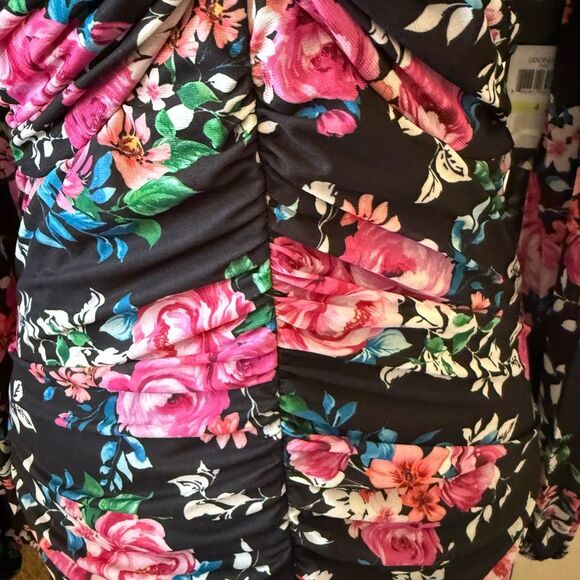 NEW Guess Long Sleeve Floral Ruched Mermaid Style Midi Dress Sz4 Party, Wedding - Picture 7 of 16